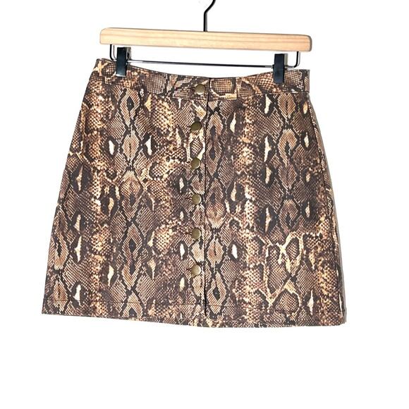 Gianni Bini brown reptile snake skin print A line buttoned skirt medium M B156 - Picture 1 of 5
